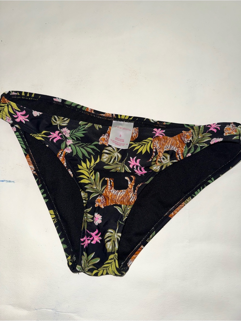 Xhilaration Black Bikini Bottoms with Pink & Green Tropical Tiger Print